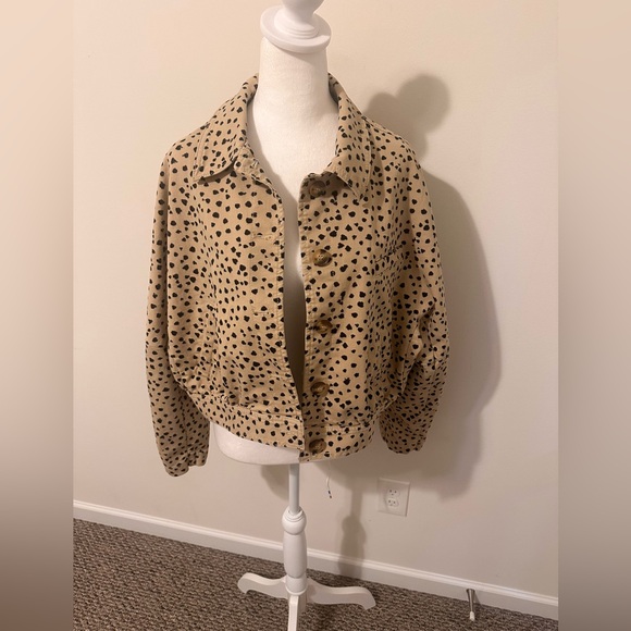 LOFT Jackets & Blazers - LOFT Animal Print Beige and Black Spotted Jean Jacket Size Large